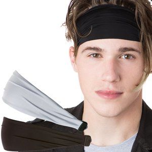 Xflex 2-pack Men's Black & Light Grey Adjustable Spandex Sport Headband Pack